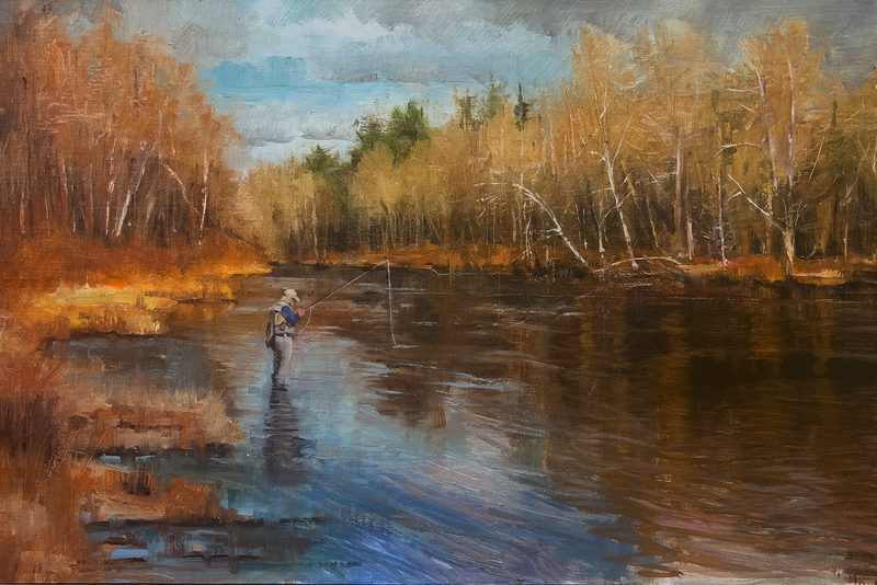 Greenwoods Pool, Farmington River, 12x18", painting by Christopher Rossow