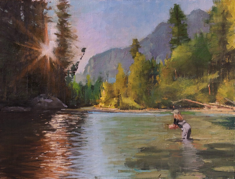 Roads End, Kings River (Dusk), 9x12", painting by Christopher Rossow